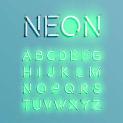 Realistic neon character font set, vector illustration