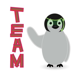 cute penguin holding teamwork concept, victory, goal, business success and freedom