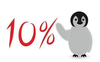 penguin showing some offer sign and doing some marketing sales
