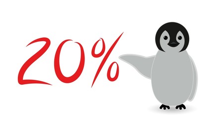 penguin showing some offer sign and doing some marketing sales