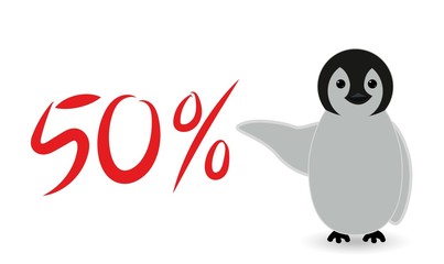 penguin showing some offer sign and doing some marketing sales