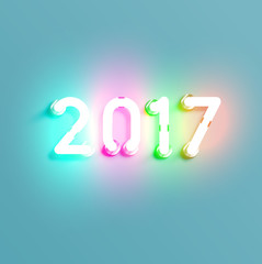 Neon 2017 shining sign, vector illustration