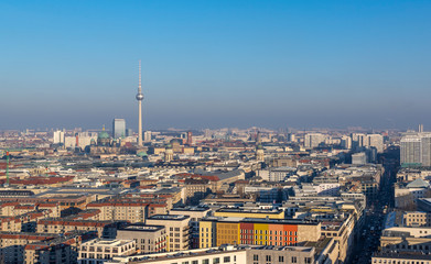 Fototapeta na wymiar Cityscape of Berlin with dominating it TV Tower and Cathedral