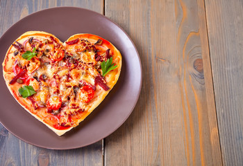Pizza in the shape of heart for St. Valentine's Day