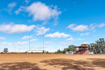 Sports stadium, with combined rugby and soccer posts, in Loxton