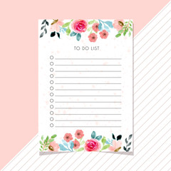 to do list card with flower watercolor border