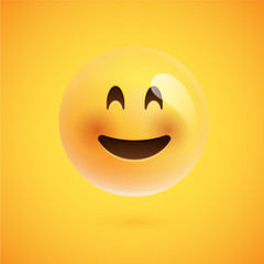 Realistic yellow emoticon in front of a yellow background, vector illustration