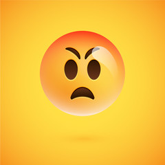Realistic yellow emoticon in front of a yellow background, vector illustration