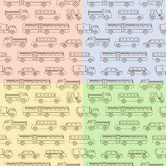 Seamless baby pattern with cute cars. Vector bright illustration for kids. Seamless childrens background for wallpapers or textile.