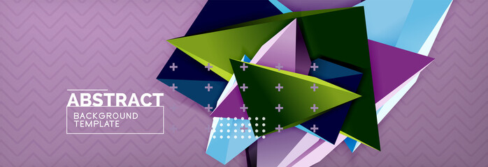 Vector 3d triangular shapes abstract background, origami futuristic template with lines