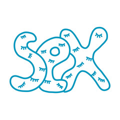 Sex word with closed eyes and lashes hand drawn illustration