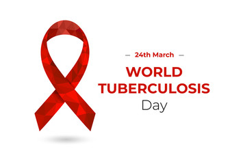 World Tuberculosis Day (24th March)  concept with red low poly awareness ribbon. Colorful vector illustration for web and printing.