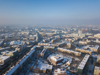 Aerial: Snow-covered city of Kaliningrad, Russia