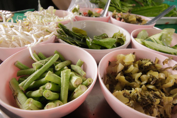 Vegetable Street Food Thai rice noodles at Ranong, Thailand