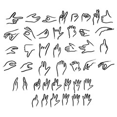 human hand gestures set vector illustration sketch doodle hand drawn with black lines isolated on white background