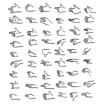 human hand gestures set vector illustration sketch doodle hand drawn with black lines isolated on white background