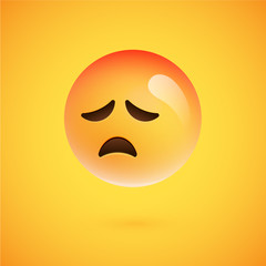 Realistic yellow emoticon in front of a yellow background, vector illustration