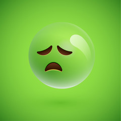 Green realistic emoticon smiley face, vector illustration