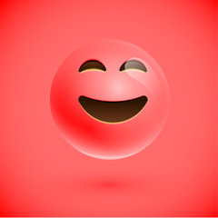 Fototapeta premium Red realistic emoticon smiley face, vector illustration