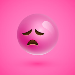 Pink realistic emoticon smiley face, vector illustration