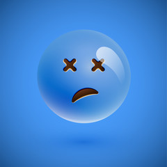 Blue realistic emoticon smiley face, vector illustration