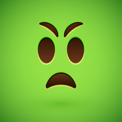 Green realistic emoticon smiley face, vector illustration
