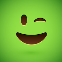 Green realistic emoticon smiley face, vector illustration
