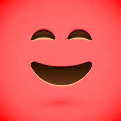 Red realistic emoticon smiley face, vector illustration