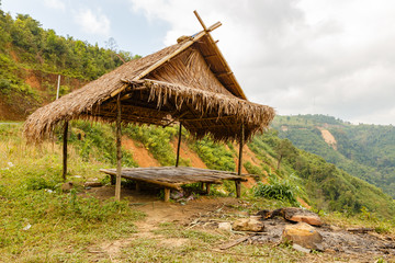 bamboo hut in the mountains of laos