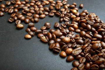 heap of coffee beans on black background