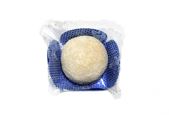Beijinho is brazilian sweet made with condensed milk and coconut, white background