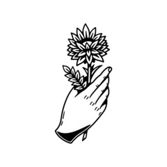 HAND AND FLOWER BLACK WHITE BACKGROUND