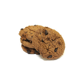 Chocolate chip cookies on white background