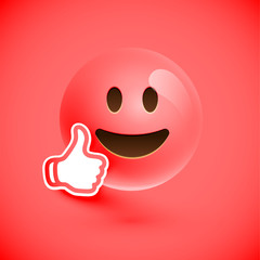 Emoticon with thumbs up, vector illustration