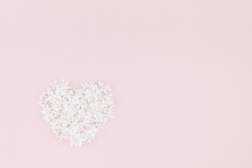 Pink background with white lilac flowers
