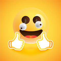 Emoticon with thumbs up, vector illustration
