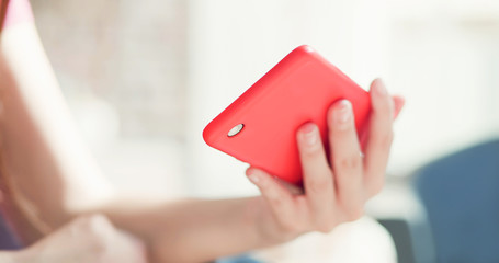 closeup of woman use phone