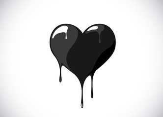 Black heart shape melting with drops. Bloody heart symbol for logo