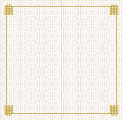 Vector Traditional Korean Background, Geometric Ornament and Golden Frame with Endless Nodes.