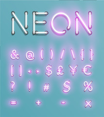 Realistic neon character typeset, vector