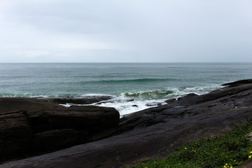 Sea forming waves in cloudy day