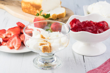 Delicious homemade dessert with fresh strawberries for holiday.