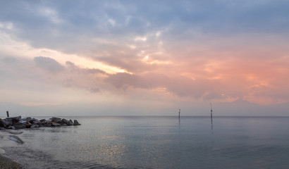 Fototapeta premium Morning. Lake. Water. Leman. Sunrise. Color. Sky