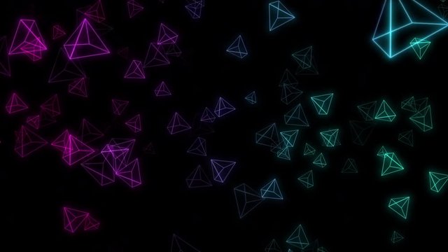 abstract neon triangles modern motion background loop blue purple