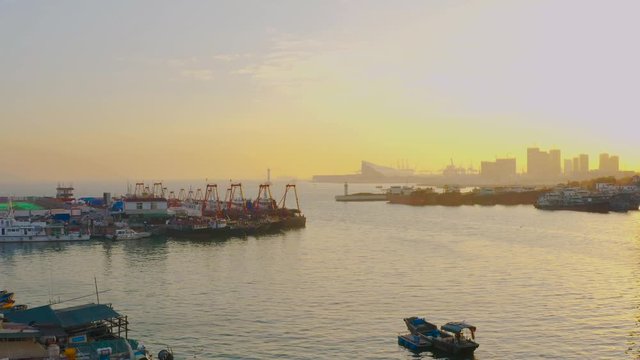 Shekou Wharf under rosy clouds,Shenzhen China 