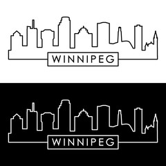 Winnipeg skyline. Linear style. Editable vector file.