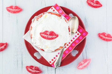 Delicious homemade dessert with fresh strawberries for holiday.