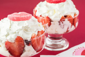 Delicious homemade dessert with fresh strawberries for holiday.
