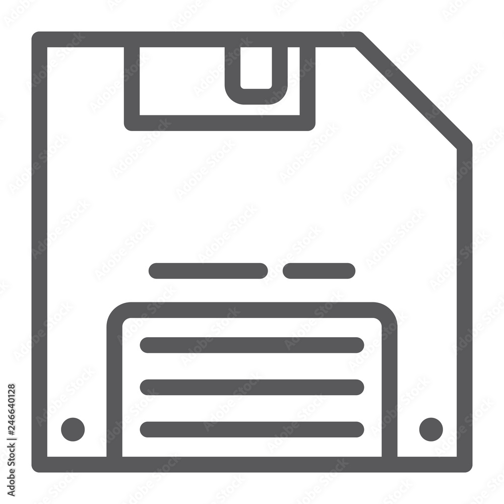 Poster save game line icon, data and disk, diskette sign, vector graphics, a linear pattern on a white back