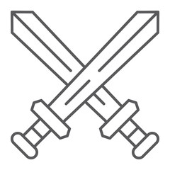 Fighting thin line icon, game and play, crossed swords sign, vector graphics, a linear pattern on a white background.